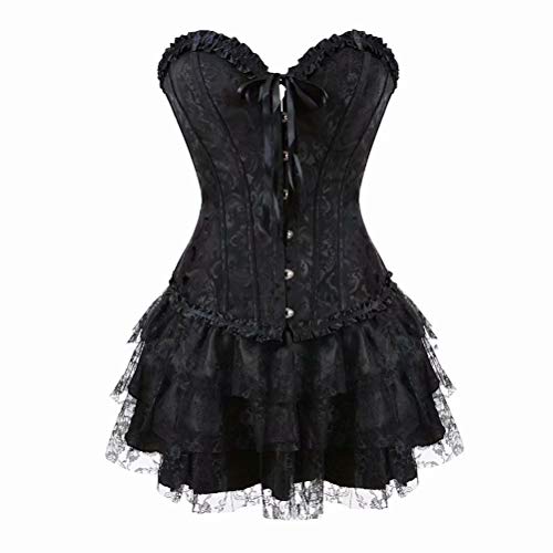 Jutrisujo korsett Schwarz corsage kleid rock elegant Kostüm mit korsettkleid spitzenrock karneval fasching halloween 3XL von Jutrisujo