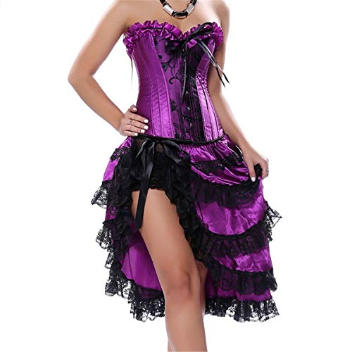 Jutrisujo korsett corsage elegant bustier kleid spitze Vollbrust Corsagenkleid gothic rock Asymmetrie burlesque damen Große Größe Violett 3XL von Jutrisujo