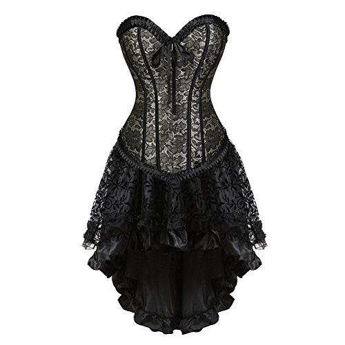 Jutrisujo korsett corsagen Damen kleid Corsagenkleid vollbrust elegant asymmetrisch rock spitze zum schnüren gothic grau 5XL von Jutrisujo