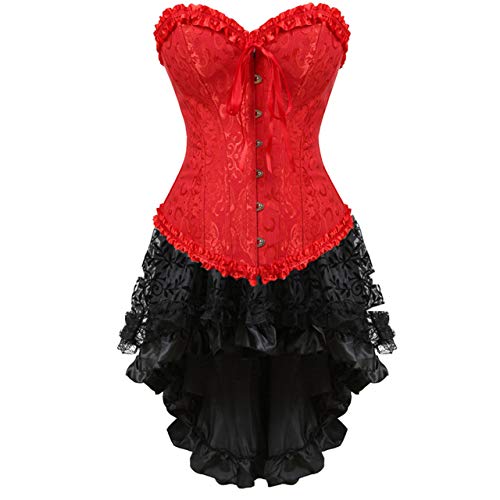 Jutrisujo korsett kleid elegant corsage set bustier Corsagenkleid damen blumen rock gothic burlesque dress rot schwarz 3XL von Jutrisujo