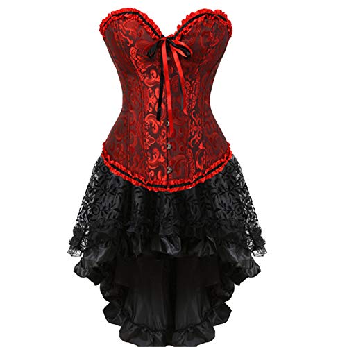 Jutrisujo korsett kleid elegant corsage set bustier Corsagenkleid damen blumen rock gothic burlesque dress rot schwarz L von Jutrisujo