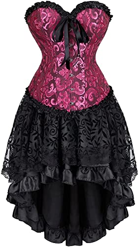 Korsett Kleid elegant Corset Dress Corsagenkleid Damen Blumen Rock Gothic Burlesque Dress rot schwarz 3XL von Jutrisujo