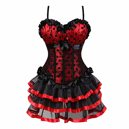 Jutrisujo korsett mit träger corsagen rock kleid damen gestreift spitze Große Größe festlich Halloween rot 2XL von Jutrisujo