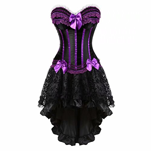 Korsett Rock Damen Corsagenkleid Vollbrust Corsage Bustier Streifen Spitze Kleider elegant Dress Gothic Korsagen Schwarz Violett S von Jutrisujo