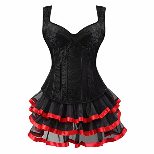 Korsett Vollbrust Bustier Corsage Kleid Rock Corsagenkleid mit träger elegant Große Größe Halloween Fasching Schwarz rot 6XL von Jutrisujo