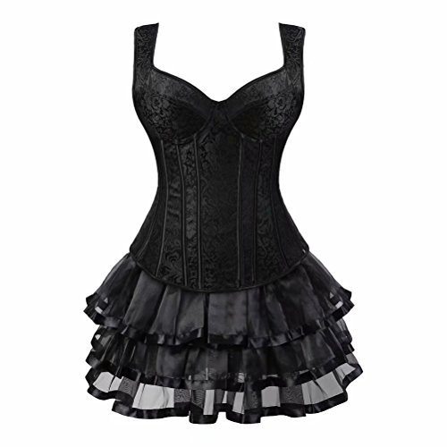 Jutrisujo korsett Vollbrust bustier corsage kleid rock Corsagenkleid mit träger elegant Große Größe Halloween fasching Schwarz XL von Jutrisujo