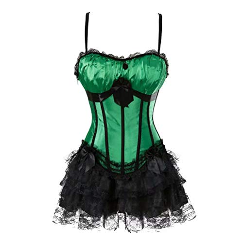 Jutrisujo korsett bustier damen corsage kleid rock elegant Kostüm mit Corsagenkleid spitzenrock karneval fasching halloween Grün 2XL von Jutrisujo