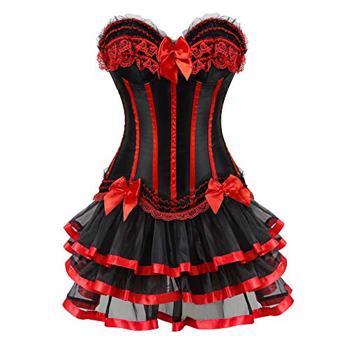 Jutrisujo korsett kleider rock damen dress Corsagenkleid Corsage bustier Streifen spitze gothic burlesque Schwarz Rot 3XL von Jutrisujo