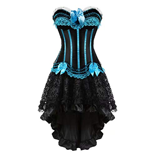 Jutrisujo korsett rock damen Corsagenkleid Vollbrust corsage bustier Streifen spitze kleider elegant dress gothic korsagen Blau 5XL von Jutrisujo