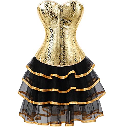 Jutrisujo leder korsett kleider corsage tutu korsettkleid rock spitze burlesque Große Größe damen Gold Gold 5XL von Jutrisujo