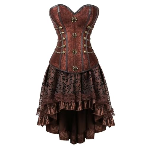 Jutrisujo Steampunk Korsett Corsage Kleid Leder Bustier corsagenkleid Spitze Kostüm Burlesque Damen Gothic Vintage Retro Pirat Braun 2XL von Jutrisujo