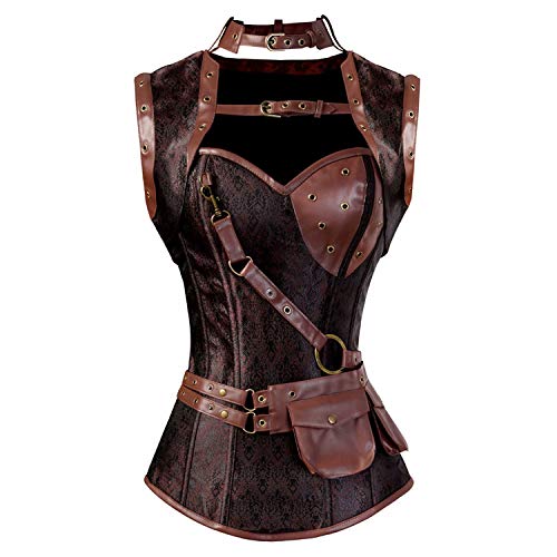 Jutrisujo steampunk korsett bustier corsage leder top corsagentop Gothic Damen Große Größe piraten bluse halloween Braun Braun M von Jutrisujo