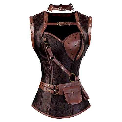 Jutrisujo steampunk korsett bustier corsage leder top corsagentop Gothic Damen Große Größe piraten bluse halloween Braun Braun S von Jutrisujo