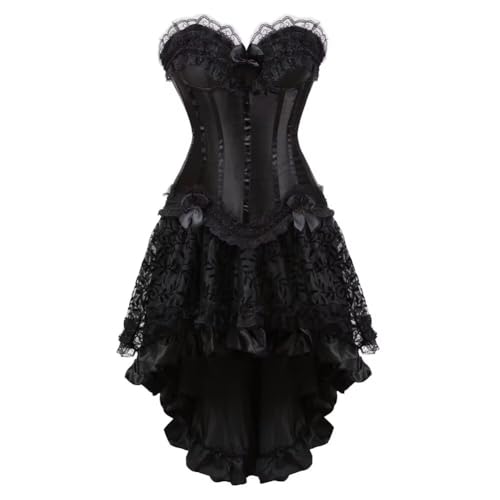 Jutrisujo korsett bustier kleid spitze Vollbrust Corsagenkleid elegant gothic rock Asymmetrie burlesque damen Große Größe schwarz S von Jutrisujo