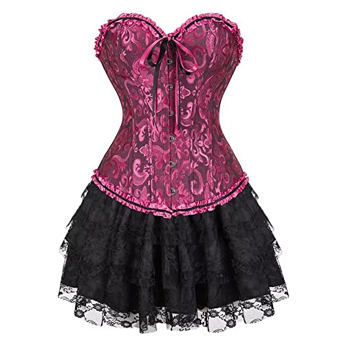 Jutrisujo korsett corsage kleid rock elegant Kostüm mit corsagenkleid spitzenrock karneval fasching Halloween Schwarz Rose S von Jutrisujo