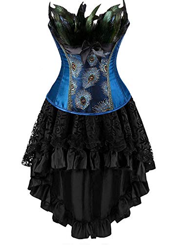 Korsett Corsagenkleid Rock Kleid Corsage Korsage pfau Feder Damen Vollbrust Bustier Gothic Burlesque Blau XL von Jutrisujo