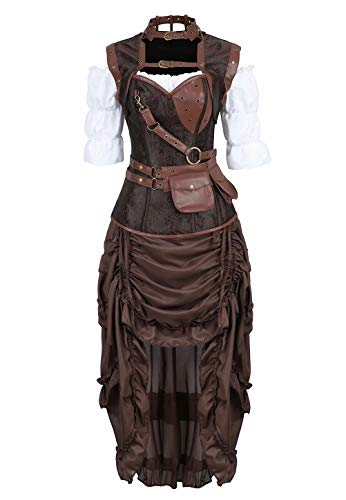 Jutrisujo Korsett Damen Kleid 3 Set Steampunk Corset Dress Rock Bluse Top Corsage Piratenrock Braun Braun M von Jutrisujo