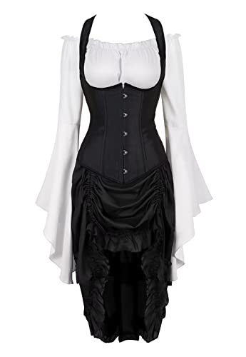 Jutrisujo Korsett Kleid Damen Rock Set Corset Corsage mit Strapse Spitze Vintage Korsettkleid Kostüm Halloween Schwarz XL von Jutrisujo