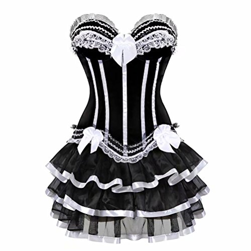 Jutrisujo korsett kleider rock damen dress Corsagenkleid Corsage bustier Streifen spitze gothic burlesque Schwarz Weißs 2XL von Jutrisujo