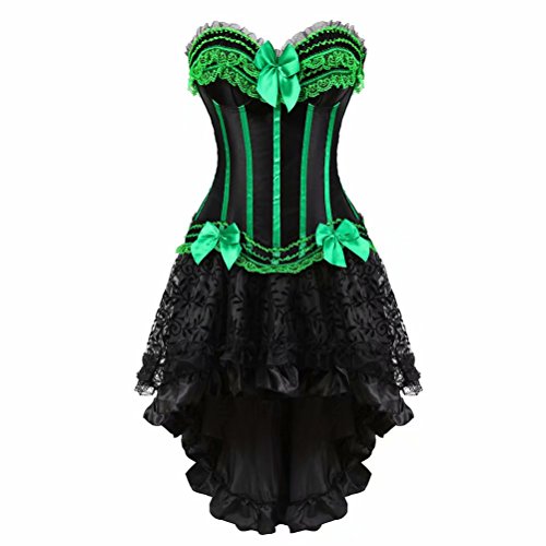 Jutrisujo korsett rock damen Corsagenkleid Vollbrust corsage bustier Streifen spitze kleider elegant dress gothic korsagen Schwarz Grün 3XL von Jutrisujo