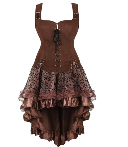 Mittelalter Kleid Rock Weste Set Damen Kleidung Renaissance Pirate Kostüm Gothic Mantel Steampunk Viktorianisch Cosplay Top Halloween Kaffee M von Jutrisujo
