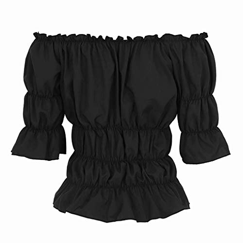 Mittelalter Kleidung Bluse Damen Kostüm Gothic T-Shirt Tops Sommer elegant sexy Vintage RETR Halloween Cosplay schwarz 5XL von Jutrisujo