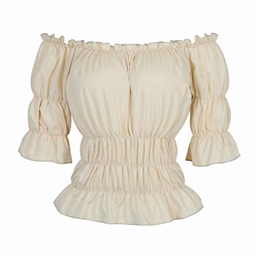Piratenbluse Damen Mittelalter Kleidung Bluse Kostüm Gothic T-Shirt Tops Sommer elegant sexy Vintage RETR Halloween Cosplay Khaki XL Piratenbluse Damen Mittelalter Kleidung Bluse Kostüm Gothic T-Shirt Tops Sommer elegant sexy Vintage RETR Halloween Cosplay Khaki XL von Jutrisujo