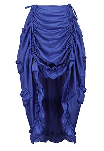 Rock Damen Steampunk Röcke Übergrößen Spitze Asymmetrische High Low Vintage Kleid Gothic Blau 2XL von Jutrisujo