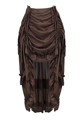 Rock Damen Steampunk Übergrößen Spitze Asymmetrische High Low Vintage Pirat Röcke Mittelalter Kleidung Burleske Braun 3XL von Jutrisujo