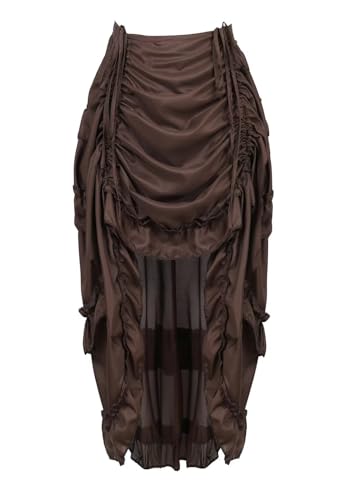 Rock Damen Steampunk Übergrößen Spitze Asymmetrische High Low Vintage Pirat Röcke Mittelalter Kleidung Burleske Braun XL von Jutrisujo