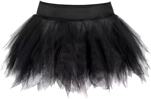 Rock Damen Tüllrock 50er Rockabilly Petticoat Tutu Unterrock Kurz Ballett Tanzkleid Ballkleid Abendkleid Schwarz S von Jutrisujo