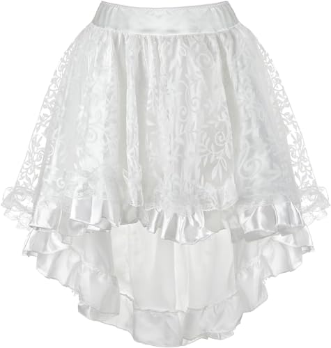 Rock Damen Tüllrock Elastische Taille Spitzen Unregelmäßig Unterrock Ballettrock Faltenrock Röcke Lack White Skirts for Women Weiß 5XL von Jutrisujo