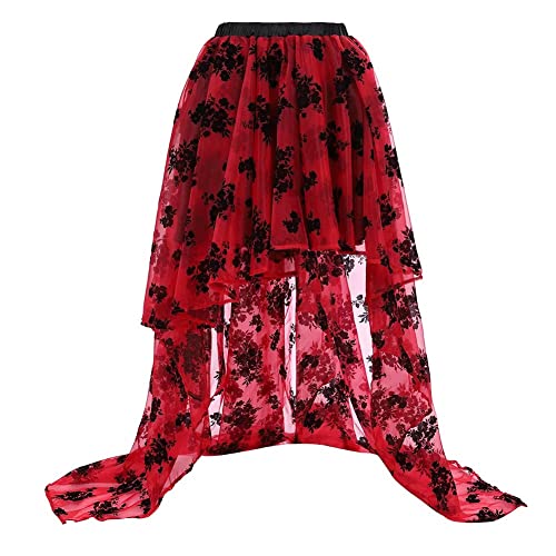 Rock Damen Tüllrock Elastische Taille Unregelmäßig Unterrock Ballettrock Faltenrock Maxirock Tüll Röcke Long Skirts for Women rot 2XL von Jutrisujo