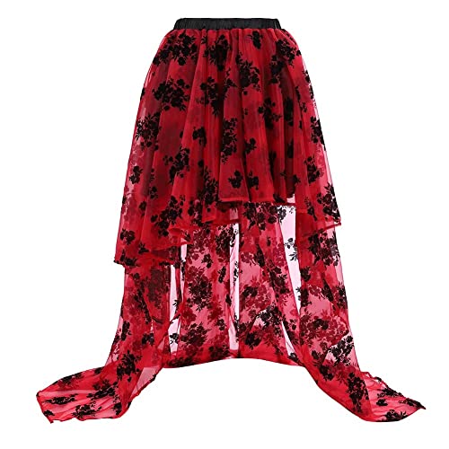 Rock Damen Tüllrock Elastische Taille Unregelmäßig Unterrock Ballettrock Faltenrock Maxirock Tüll Röcke Long Skirts for Women rot S von Jutrisujo