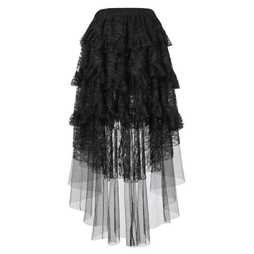 Rock Damen röcke küchenrock Skirt tüllrock Asymmetrie Knielang Langer high Waist elegant Sommer Schwarz M von Jutrisujo