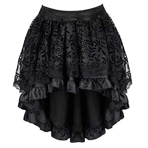 Röcke Damen Korsett Rock Retro Burleske Steampunk Spitze Sexy Gothic Mittelalter Kleidung Schwarz 5XL von Jutrisujo