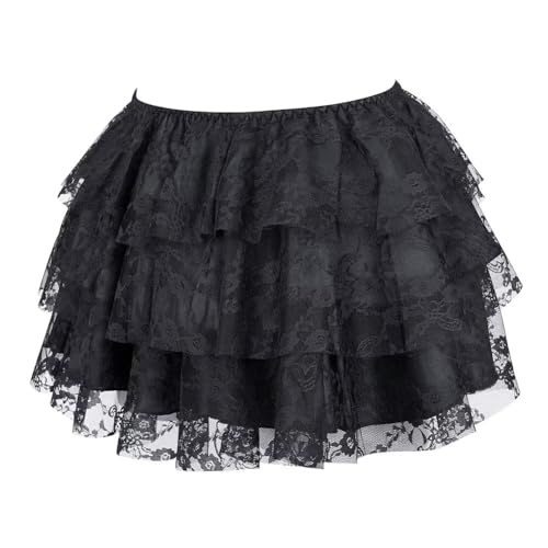 Röcke Damen Mini Skirt Lack Rock Retro Burleske Steampunk Spitze Sexy Gothic Mittelalter Kleidung Schwarz Black L von Jutrisujo