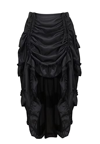 Schwarz Rock Damen Steampunk Röcke Übergrößen Spitze Asymmetrische High Low Vintage Kleid Gothic 2XL von Jutrisujo
