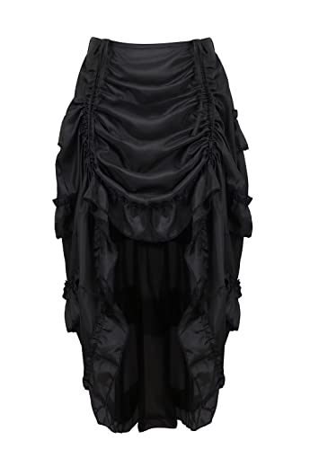 Schwarz Rock Damen Steampunk Röcke Übergrößen Spitze Asymmetrische High Low Vintage Kleid Gothic 3XL von Jutrisujo