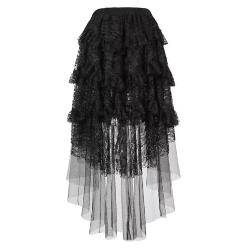 Schwarz Rock Damen röcke küchenrock Skirt tüllrock 3 couches de Dentelle Knielang Langer high Waist elegant Sommer XS von Jutrisujo