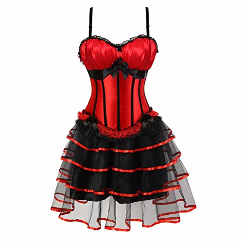 korsett Damen corsage kleid rock tutu mini kurz taillen viktorianisch mit träger strapse spitze burlesque gothic corset rot 3XL von Jutrisujo