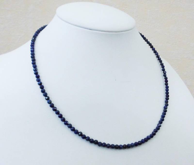 Edelsteinkette 42cm Lapis-Lazuli Halskette - 3mm Facettierten Perlen Collier von Juttamar