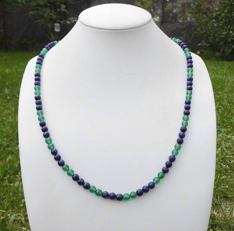 Edelsteinkette 58cm Sodalith/Grün Achat Halskette - 6mm Perlen Collier Edelsteinkette 58cm Sodalith/Grün Achat Halskette - 6mm Perlen Collier von Juttamar