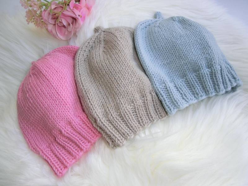 Gestrickte Warme Babymütze 100 % Wolle | Merino Warm Und Weich, Zarte Pastellfarben, Ku 34-38 cm, H 15 Strickmütze, Wollmütze Baby, E732 von JuttasZauberStrick