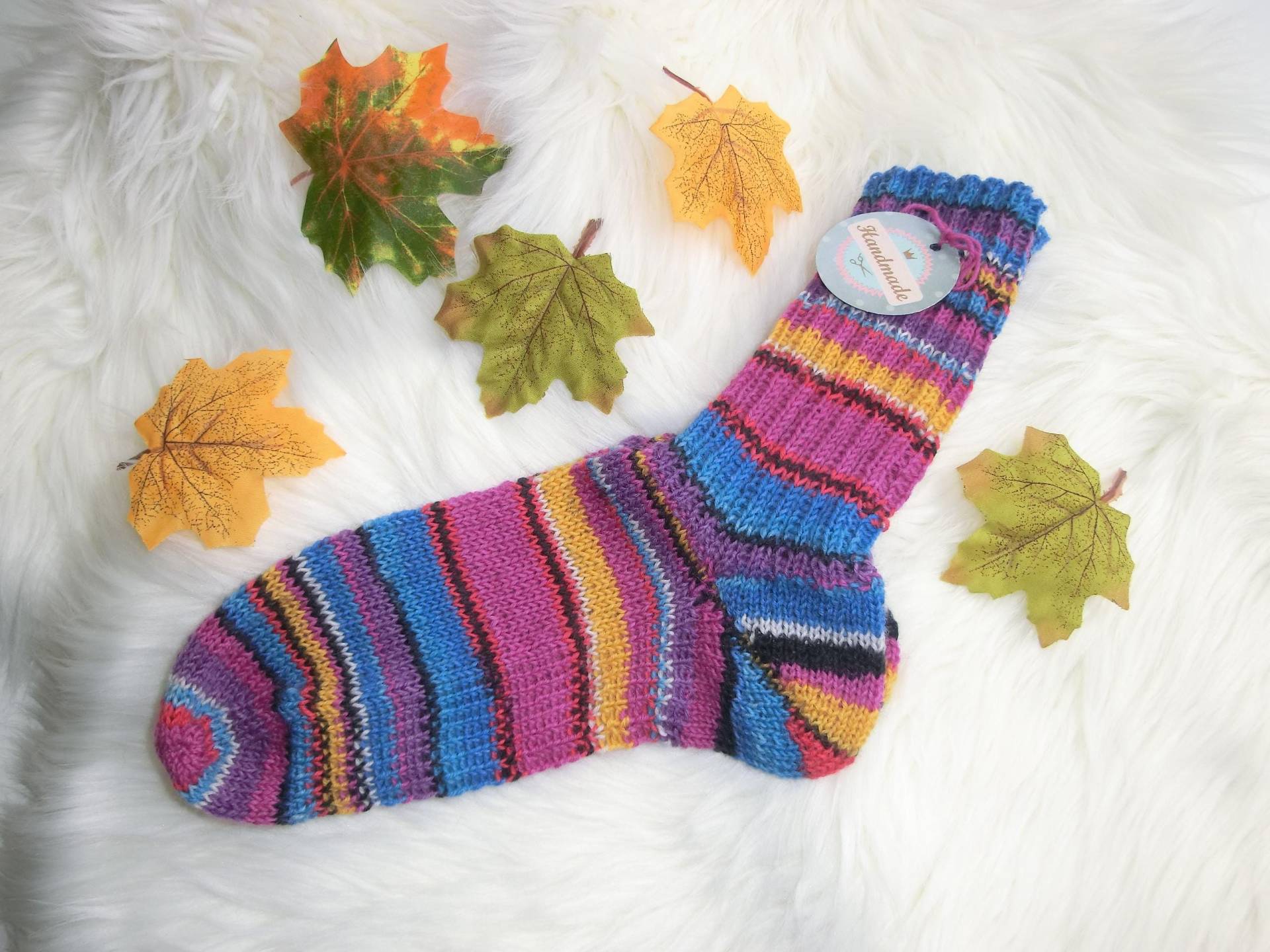 Warme Socken Handgestrickt 4-Fädig Gr. 38/39, Bunt, Wolle-Misch, Stricksocken, Wollsocken, Strümpfe, Wintersocken, Stiefelsocken - E748-749 Warme Socken Handgestrickt 4-Fädig Gr. 38/39, Bunt, Wolle-Misch, Stricksocken, Wollsocken, Strümpfe, Wintersocken, Stiefelsocken - E748-749 von JuttasZauberStrick
