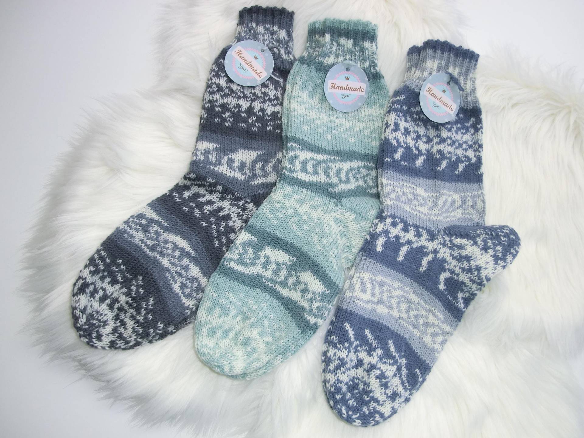 Warme Socken Handgestrickt 4-Fädig Gr. 38/39, Wolle-Misch, Stricksocken, Div. Farbwahl, Strickstrümpfe, Wintersocken, Stiefelsocken-E742-744 von JuttasZauberStrick