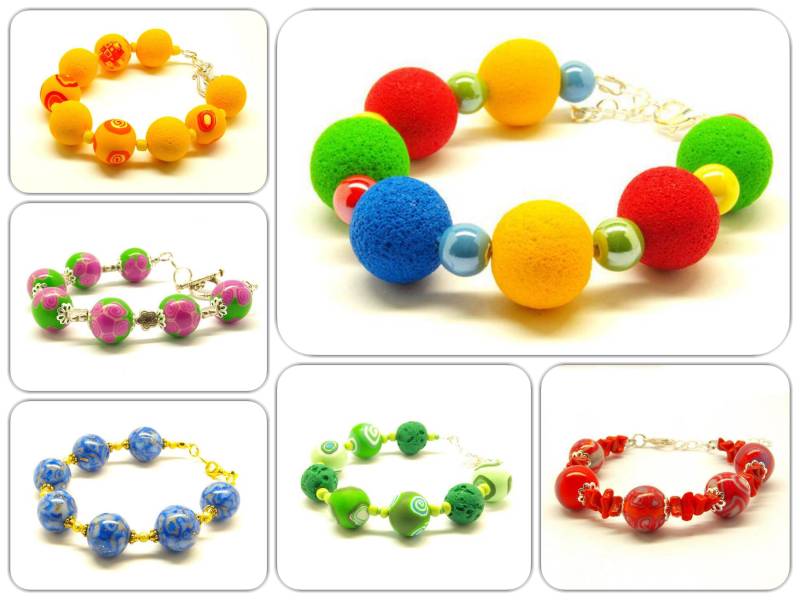 Armband Nach Wahl Aus Handgemachten Polymer Clay Perlen Bunt Gelb Orange Blau Grün Rot Rosa Fimo Armreif von JuvelatoDesign