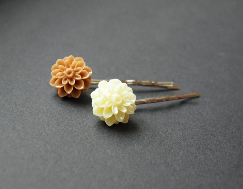Haarklemme Set Blume Chrysantheme Braun Haarnadel von JuvelatoDesign