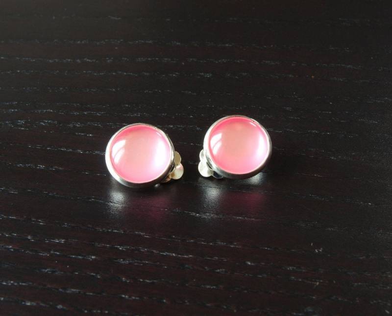 Ohrclips Cateye Imitat Cabochon Fassung Rosa Clip von JuvelatoDesign