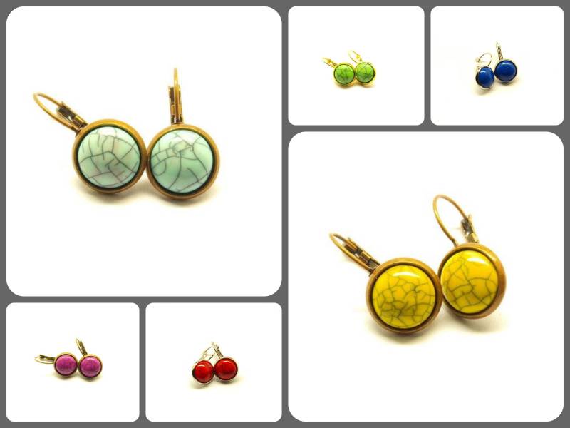 Ohrringe Nach Wahl Mit Türkis Imitat Cabochon Fassung Blau Rot Grün Gelb Rosa Lila Hellblau Kupfer Silber Bronze Golden Juvelato von JuvelatoDesign